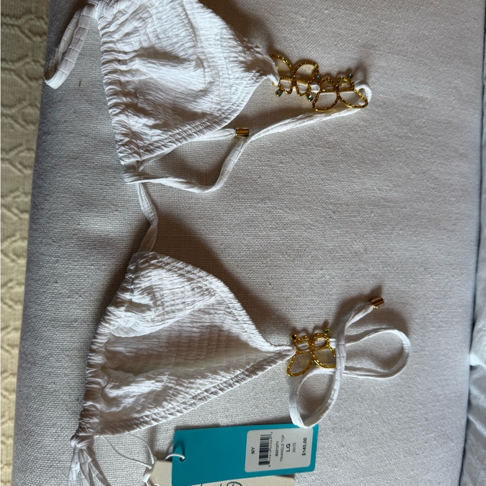 Beach Bunny White Bikini with Gold Accents